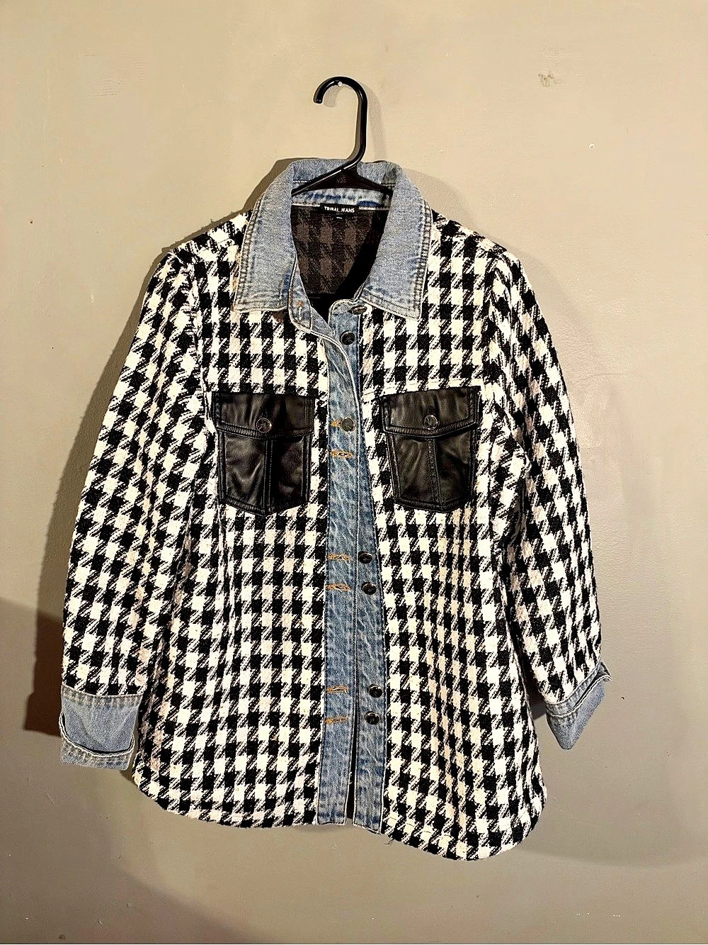 Tribal Jeans Mixed Media Denim Jacket Houndstooth Medium